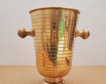 Cubitera de latón vintage para champán - Cubitera de latón ornamentada - Urna de latón en forma de media luna - Jarrón rústico grande de latón, decoración para bodas