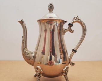 Tetera/cafetera con base plateada, tetera antigua de plata vintage de la década de 1940, Rogers Silver, alojamiento y desayuno, boda victoriana