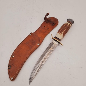 vintage Handle Knife and Sheath, Rich Herder, Collectable, Belt Sheath, Hunting Knife, Gift