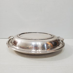 Oval Silver Serving Bowl w Handles & Lid - Vintage Wallace Silver Plated Covered Serving Dish - Made in England