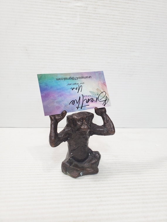 Unusual Brass monkey Business Card Holder/ Catchal