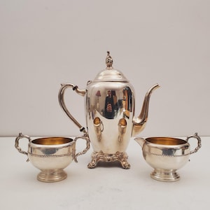 Silver Plate Footed Tea Teapot Server Set/Coffee Pot ,Antique Vintage Silver Teapot 1940s  Silver, Bed Breakfast , Victorian Wedding