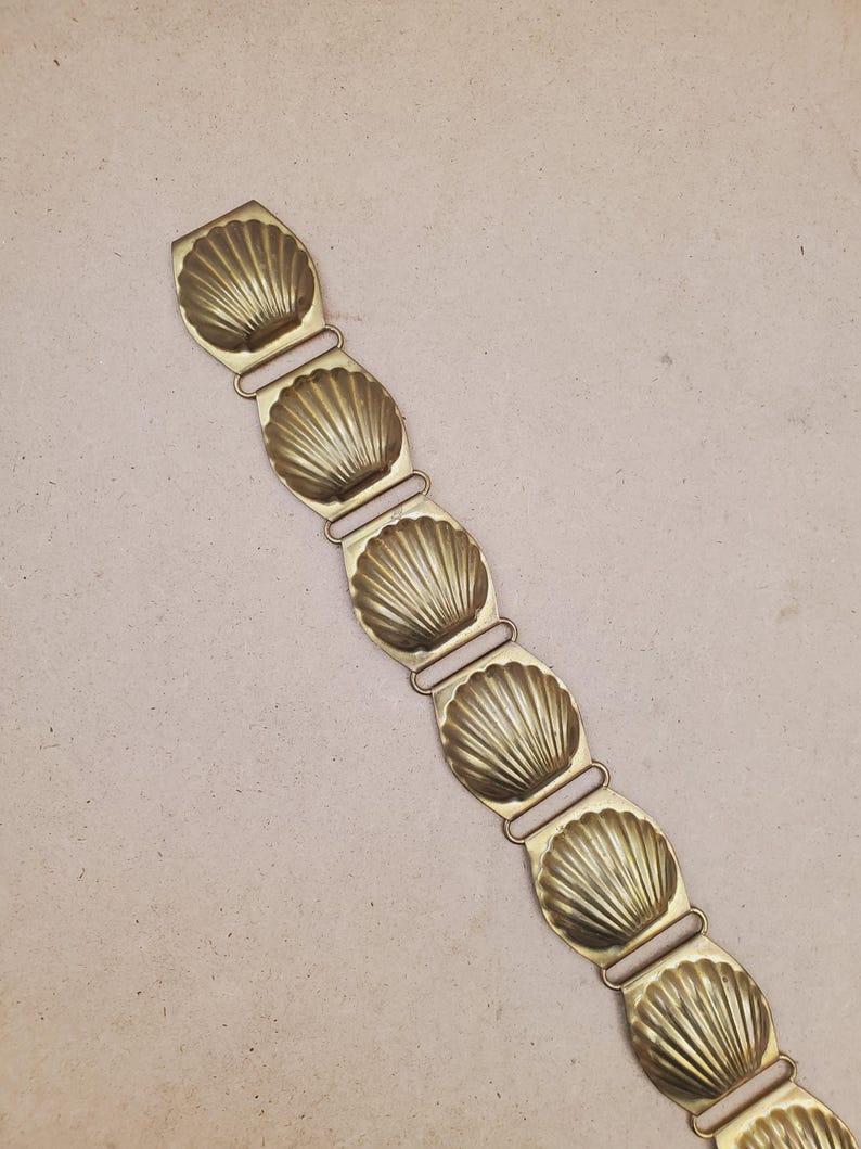 Shell Belt Sea Shell Vintage 80s Brass Sea Shell Belt - Seashell Art Brass Shell Ocean ...