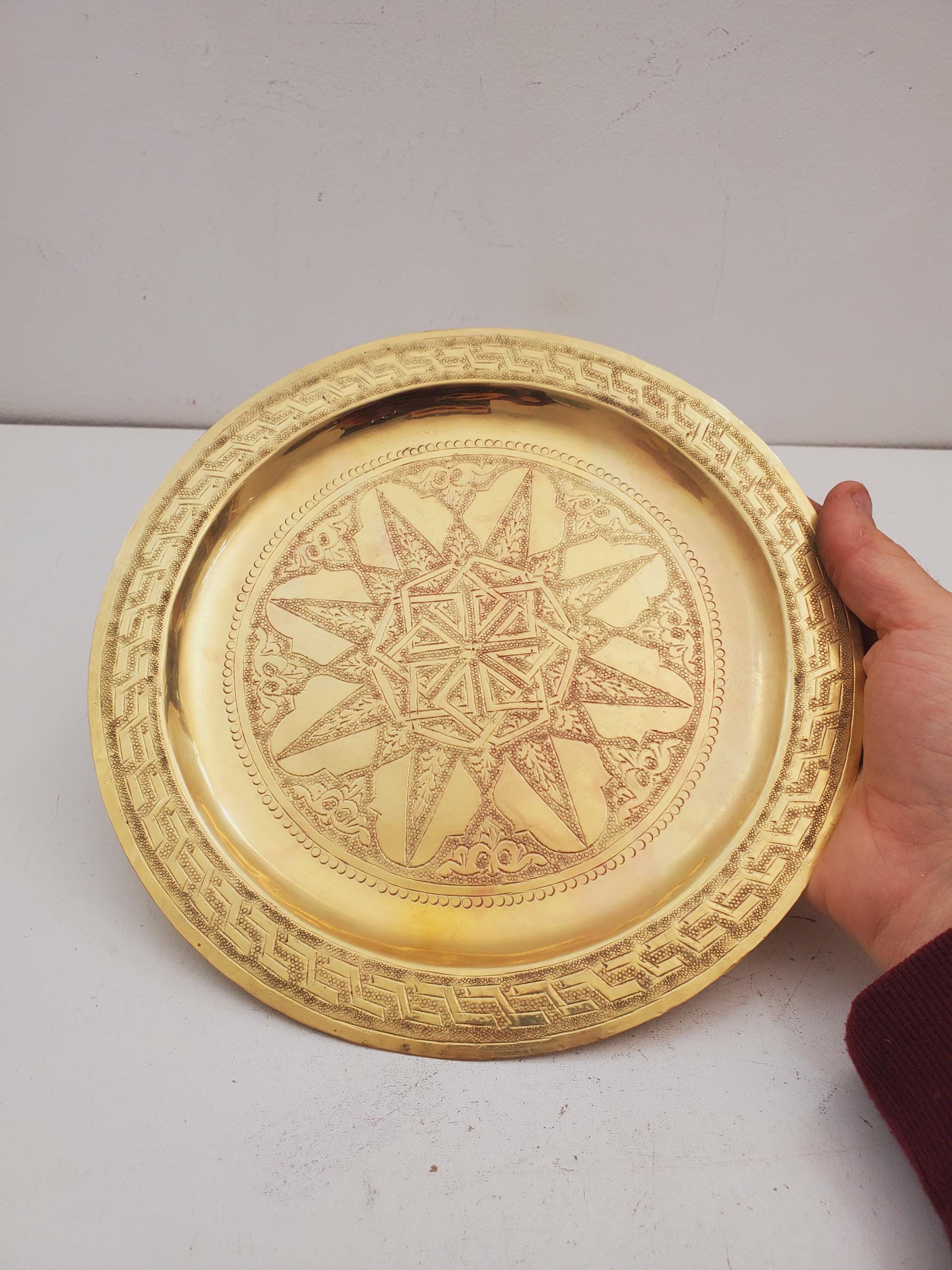 Vintage Brass Plate,small Brass Plate, Carved Trincket Plate