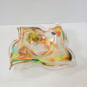 Vintage Italian Murano colorful art glass Hand Blown bowl - Murano Sommerso Form Art Glass Bowl, 60’s Mid Century Italy Art Glass,