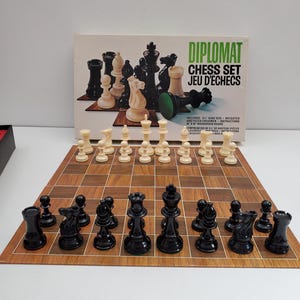 Vintage Plastic Chess Game with Board Vintage Board Game. Chess Set With Board, paper Chess set, Unique Chess Set