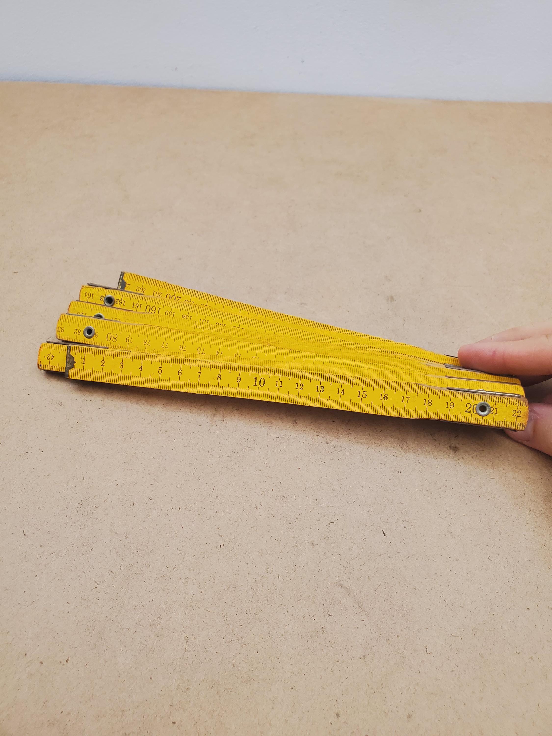 Vintage Wood Folding Ruler:80 Cm Carpenter Tool - Vintage Yellow Wooden ...