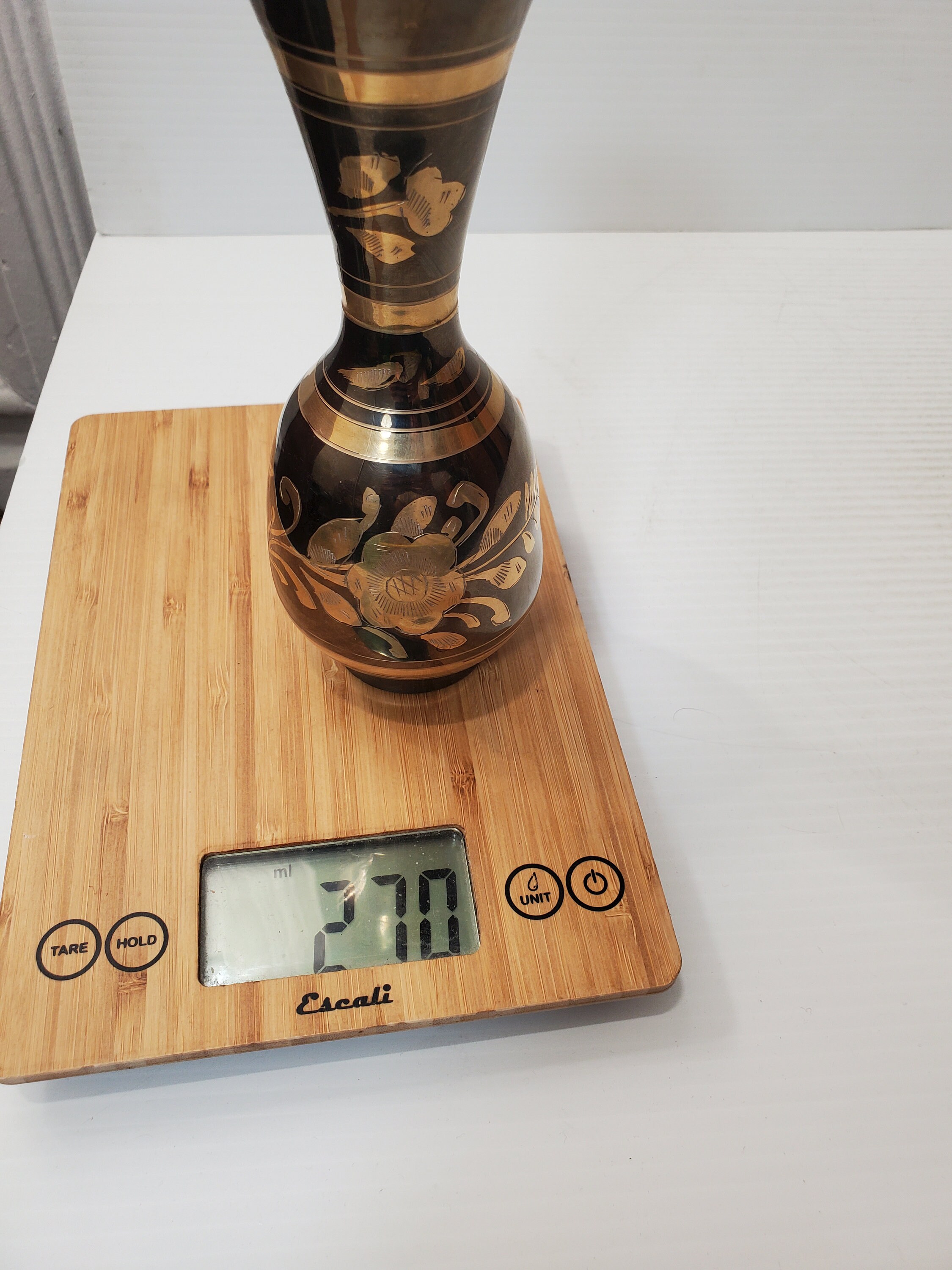 Vintage Etched Brass Vase With Flowers Design Etsy