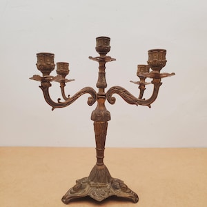 Vintage candelabra candle holders/ 5 arm candelabras/ candelabra perfect for wedding Vintage Brass Candle Holder - Table Display