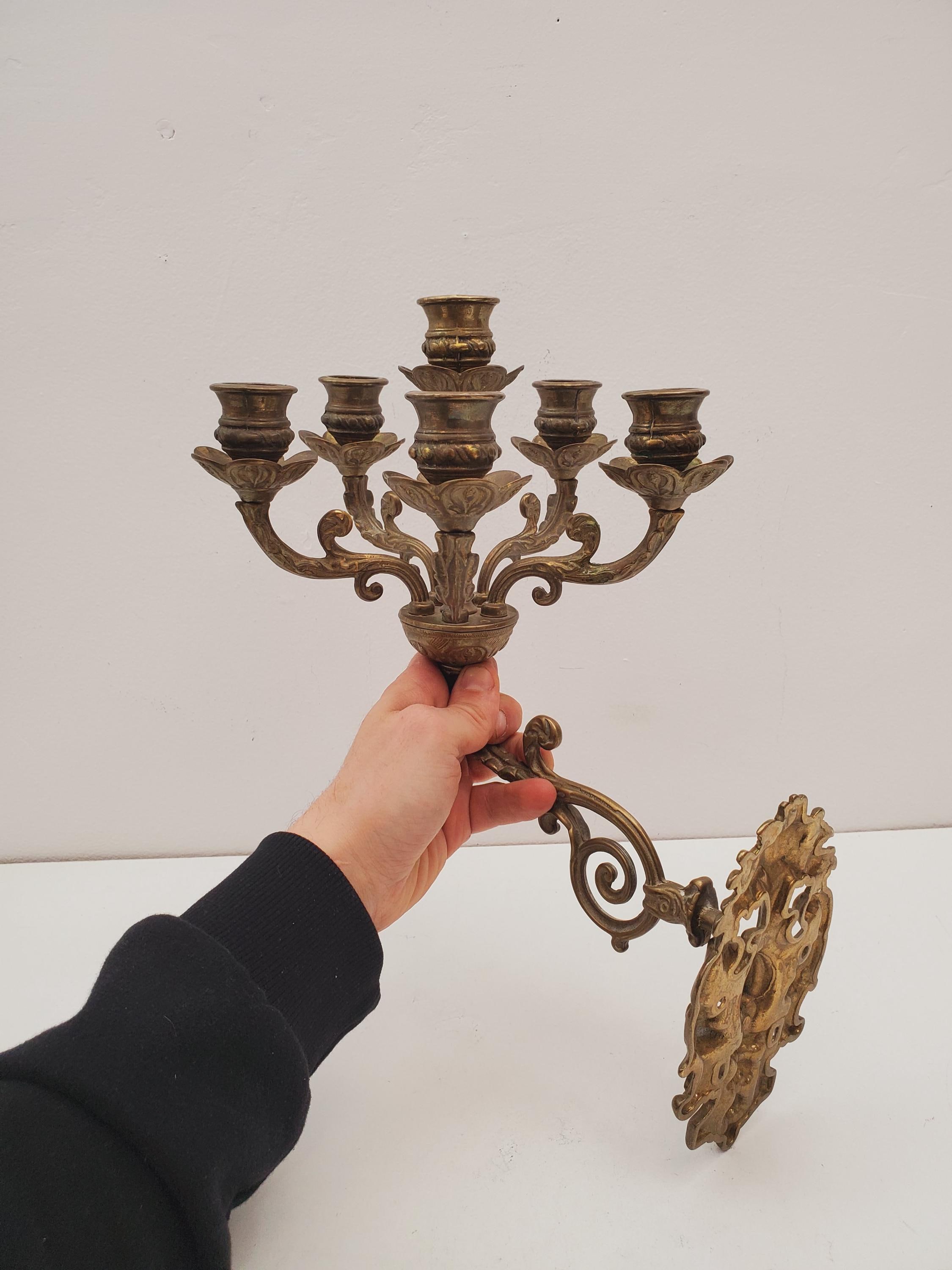 ヴィンテージ真鍮壁取り付け用燭台キャンドルホルダー真鍮壁