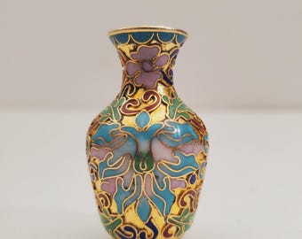 Vintage Miniature Cloisonne Enamel Bud Vase / Small Cloisonne Vase / Asian Cloisonne 2" Vase / Collectible Decor