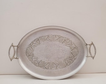 Grand Plateau Majordome Ancien Wilcox – Argenté Gravé, Style Victorien Américain 1900-1940