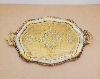 Plateau vintage florentin doré doré 17,5" fabriqué en Italie