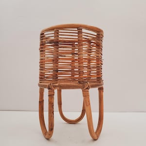 French bamboo planter, 1960s / mid century modern, plant stand, France, rattan - GORGEOUS Handmade Bent Bamboo Rattan Planter Stand