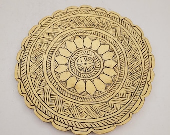 Vintage Brass Plate,small Brass Plate, Carved Trincket Plate