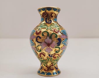 Vintage Miniature Cloisonne Enamel Bud Vase / Small Cloisonne Vase / Asian Cloisonne 2" Vase / Collectible Decor