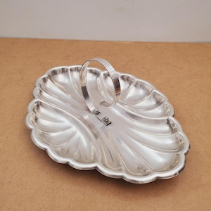 Cuenco o plato hondo vintage de concha de mar bañado en plata, de metal, con forma de concha, cuenco vintage de concha de plata, plato para servir tipo consola, bañado en plata