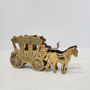 Vintage Messing Pferd und Wagen - Messing Pferd und Wagen Skulptur -Vintage Messing Pferd mit Wagen / Pferdewagen Messing Figur / Ornament