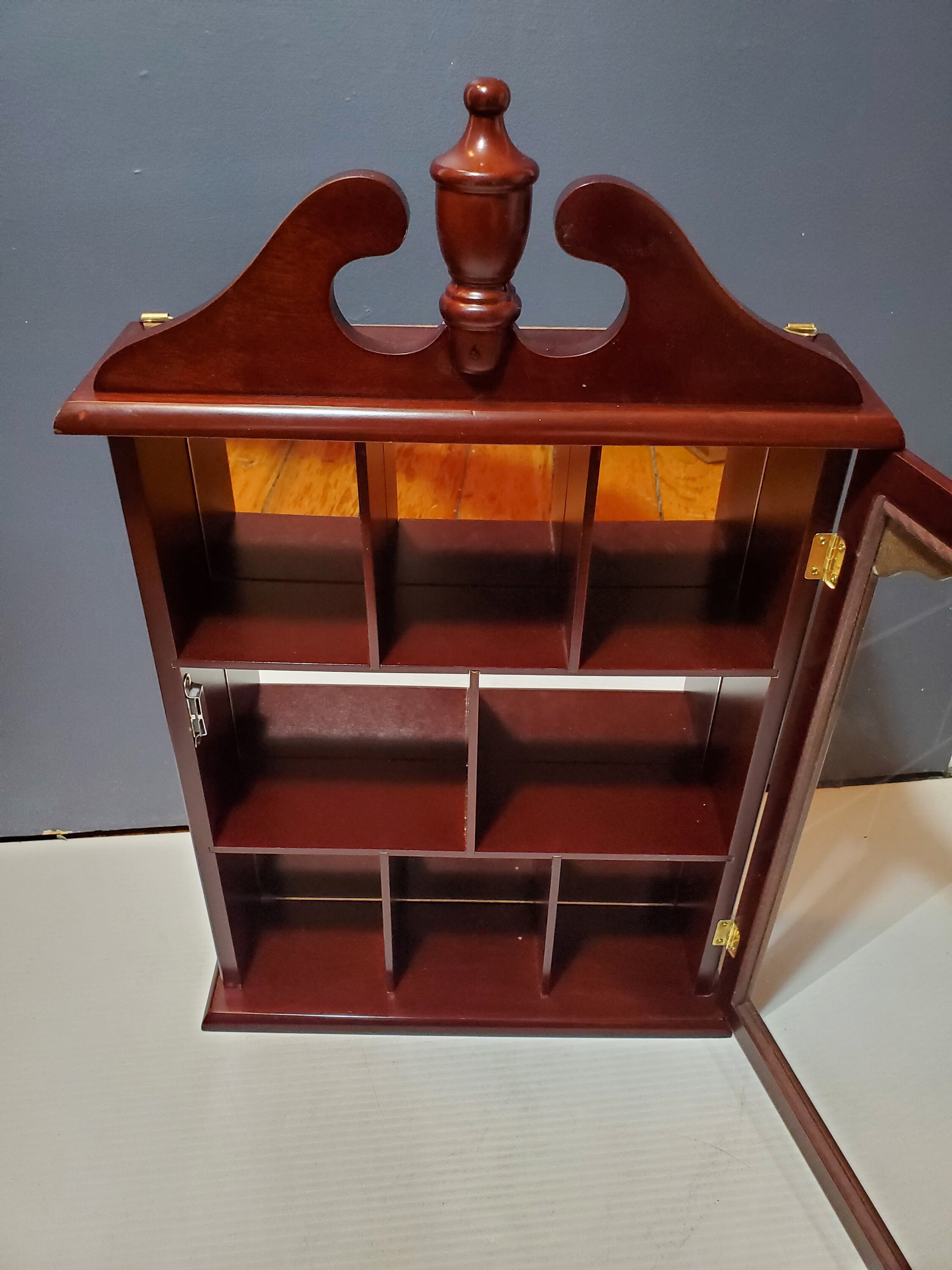 Vintage Cherry Wood Glass Curio Cabinet, Miniatures, Trinket
