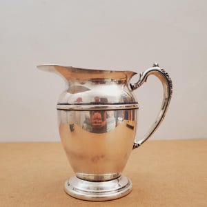 Vintage Silver Plate Pitcher, Tall Ribbed Plated Art Deco Style, Unique Water Jug Silver Plate Company Water Jug Made in Canada