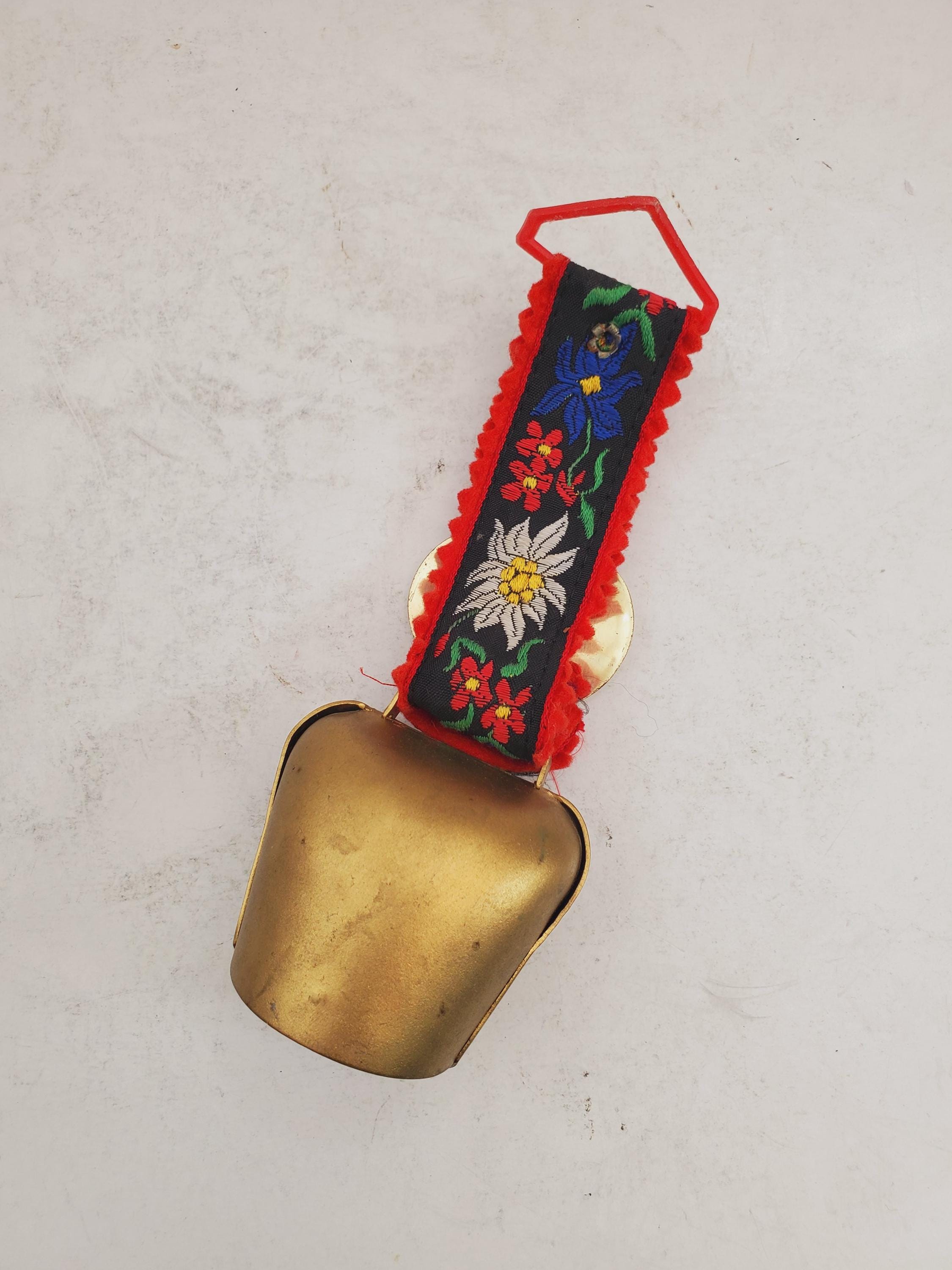 Vintage Hand Painted Edelweiss Brass Swiss Cow Bell - Swiss Brass ...