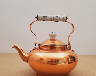 Vintage Copper Teapot with Ceramic Handle, Antique Copper Kettle/Teapot -Rustic Décor-Farmhouse Décor