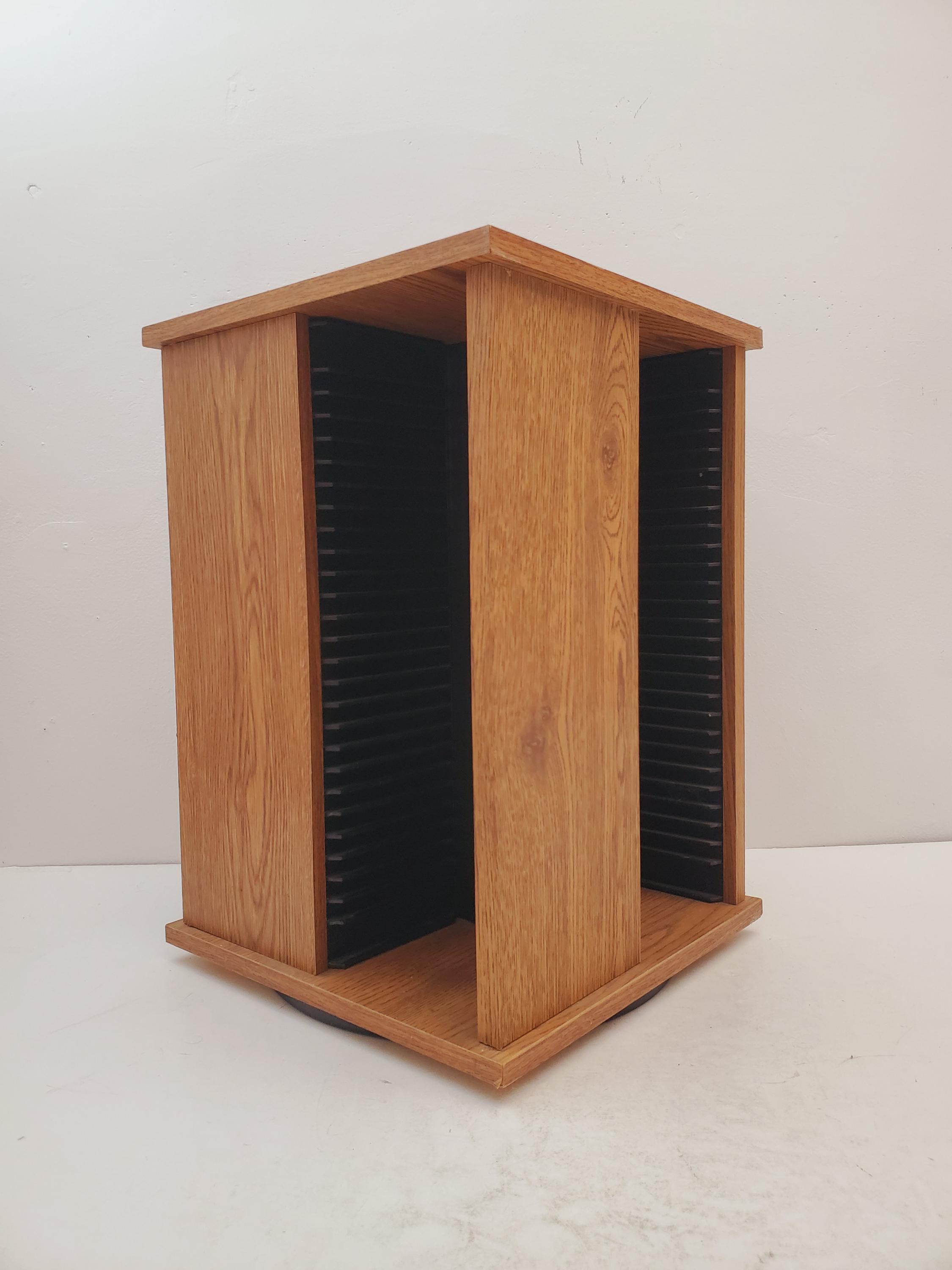 Vintage Rotating Wood CD Holder Carousel, Compact Disc Rack Wooden
