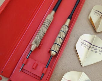 Vintage Accudart Set of 3 Darts With Original Wood Carrying Case