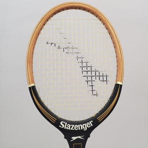 Vintage Slazenger Holztennisschläger, Raquet mit Rahmen, altes Wanddekorgeschenk, Erinnerungsstücke, Sportsammlerstück