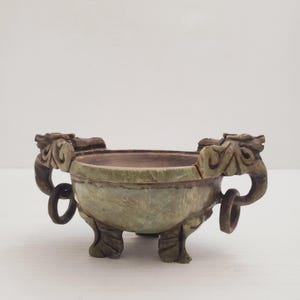 Superb Detailed Antique Hand Carved stone Dragons Footed Incense Burner - Vintage stone Incense Burner