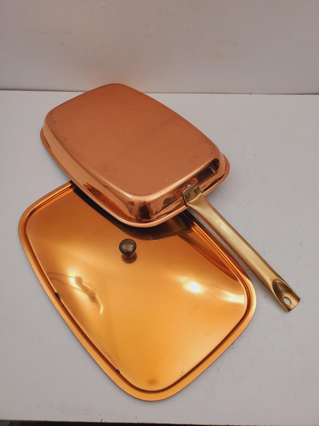 Vintage Copper Rectangle Fish Frying Pan / Skillet - Vintage SOLID