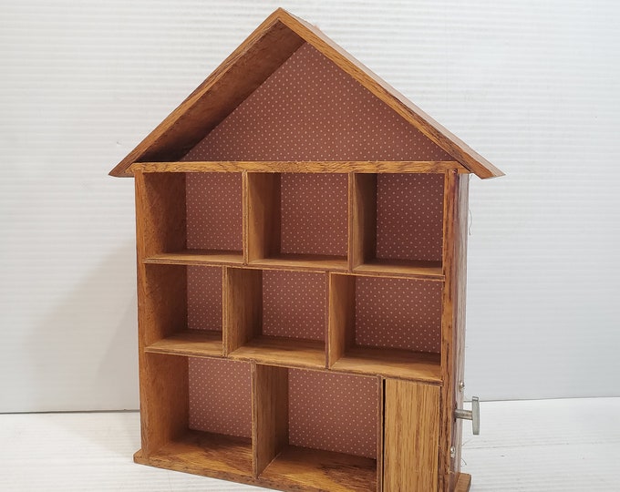 Vintage Knick Knack House Shape Wooden Display Shelf With 9 Cubbies ...