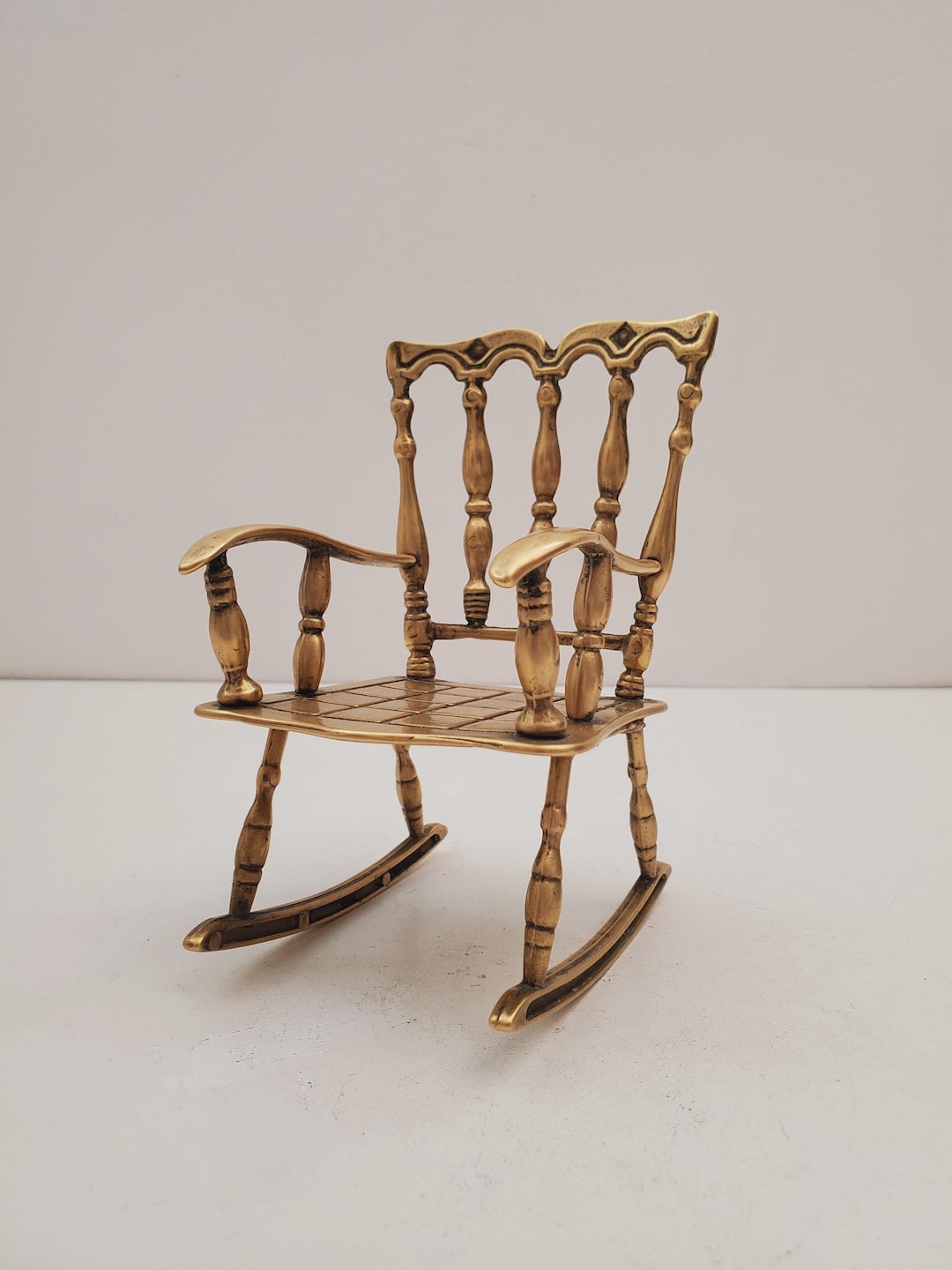 Decorative Vintage Brass Rocking Chair, Accent Piece, Doll Rocker ...