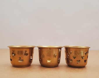 Vintage Brass Tea Light Candle Holder 3 Piece Set Vintage Brass Candlesticks -, Solid Brass Candle Holders, Sold together , Antique Brass