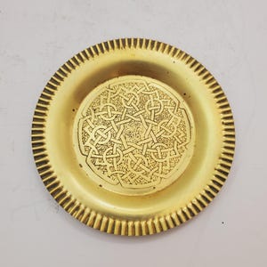 Vintage Brass Plate,small Brass Plate, Carved Trincket Plate, Carved Brass Plate, brass decor