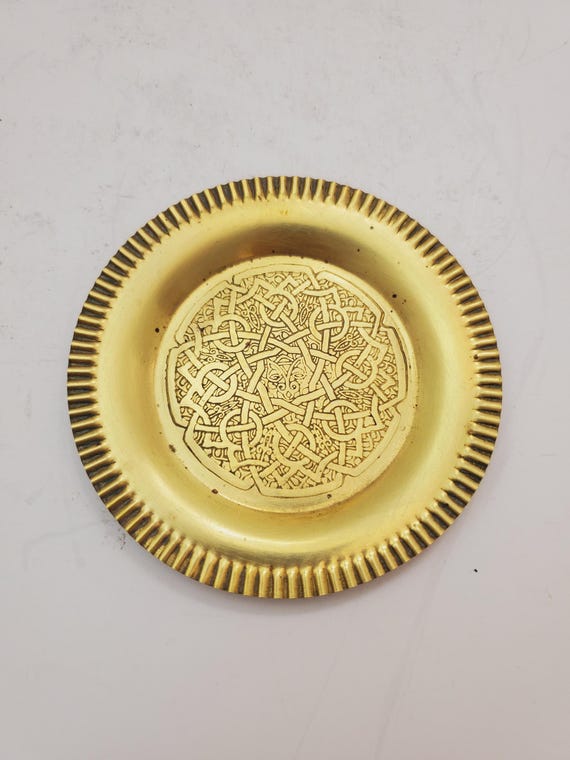 Vintage Brass Plate,small Brass Plate, Carved Trincket Plate