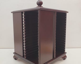 Vintage Bombay Company Rotating Wood 64 CD Holder Carousel, Compact Disc Rack Wooden CD Audio Storage, DVD. Brown Wood, Storage Strong Case