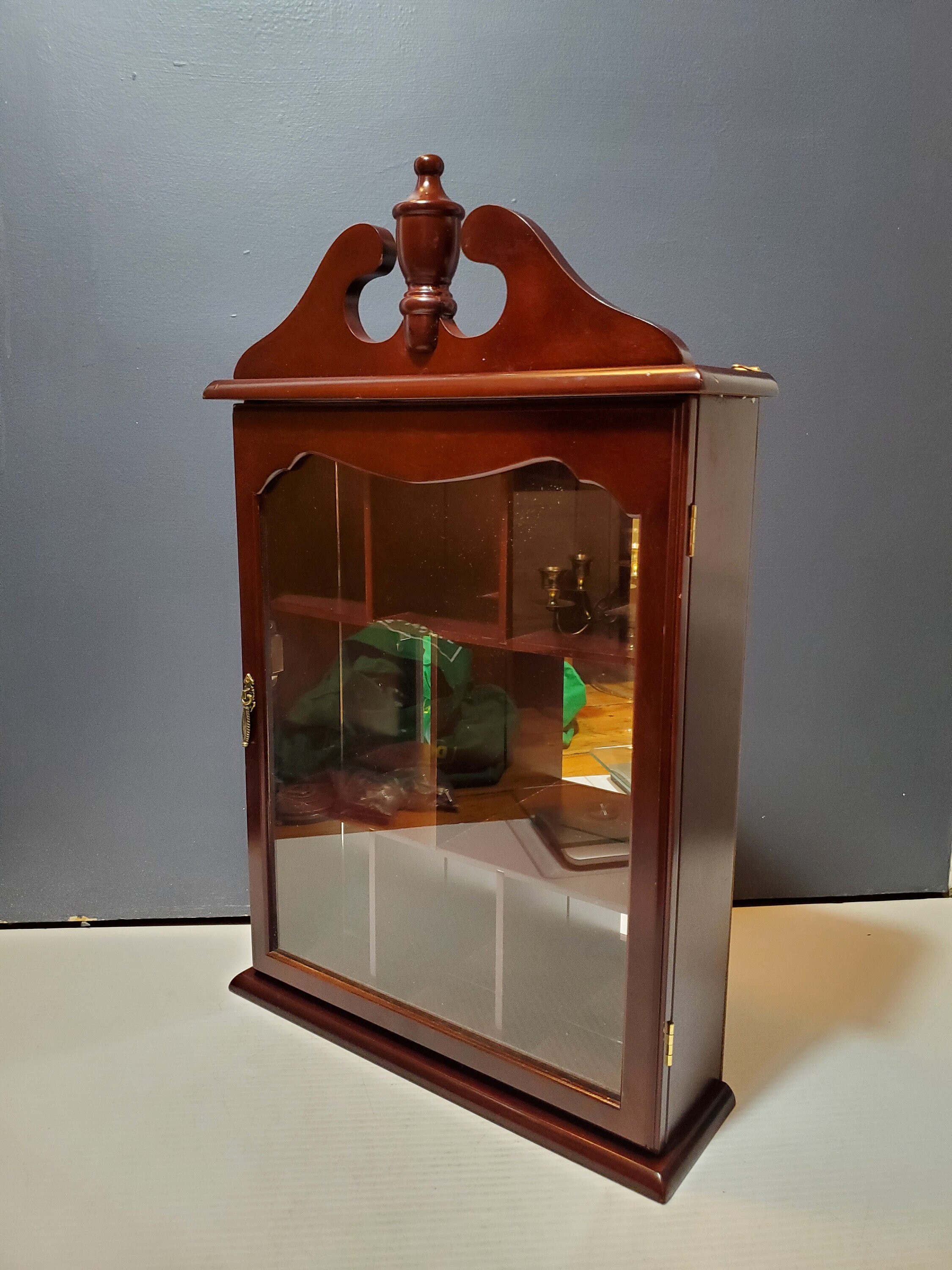 Vintage Cherry Wood Glass Curio Cabinet, Miniatures, Trinket