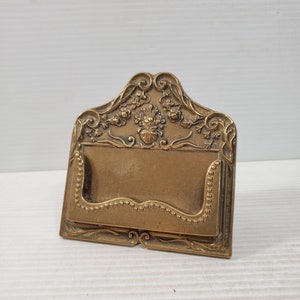 Vintage Brass Business Card Holder - Vintage Art Nouveau style business card holder for desk