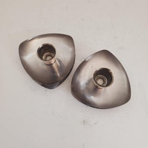 Modern Stainless Candle Holders, - Pair - Vintage Erik Bagger Stainless Steel Triangular Candle Holders Set Of 2