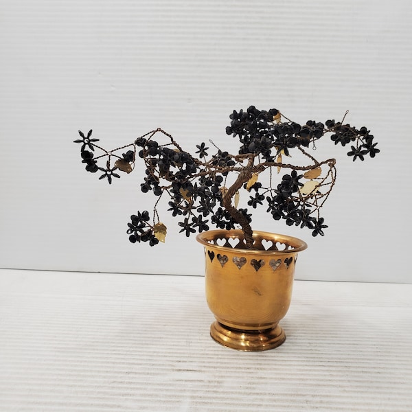 Vintage Small brass black Flower Blossom Oriental Tree | Decorative Bonsai Sculpture