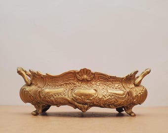 Gold Finish Cast Metal Vintage Indoor Jardiniere With Liner Indoor Garden - Antique Brass Jardiniere, Victorian Brass Jardiniere