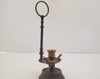 Vintage Brass Candle Holder - Brass Candlestick Holder - Brass Chamberstick - Candle Holder with Finger Hole - Vintage Taper Candlestick
