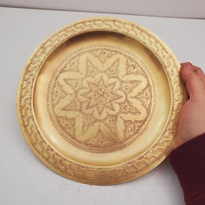Vintage Brass Plate,small Brass Plate, Carved Trincket Plate, Carved Brass Plate, brass decor - wall hanging