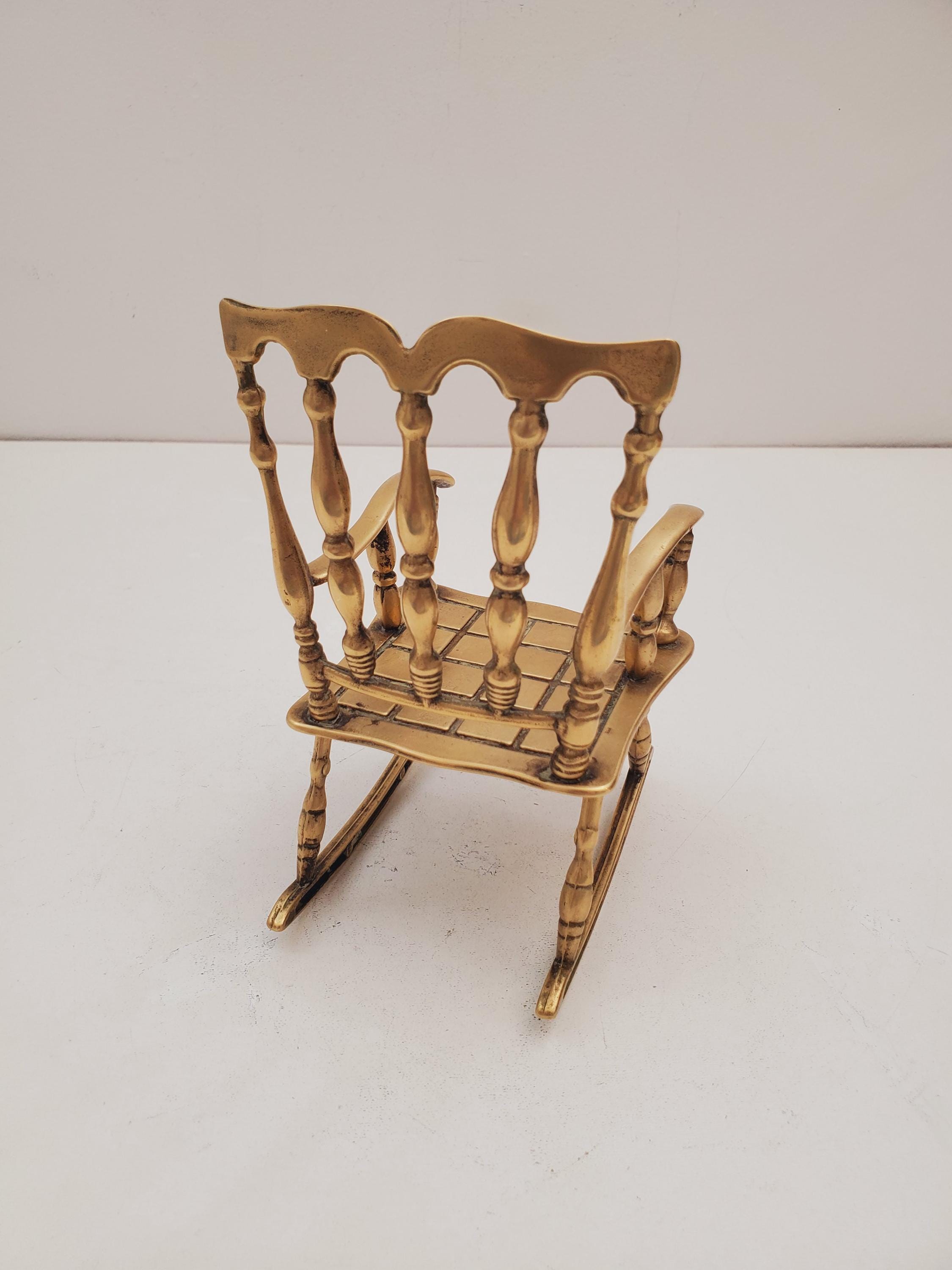 Decorative Vintage Brass Rocking Chair, Accent Piece, Doll Rocker ...