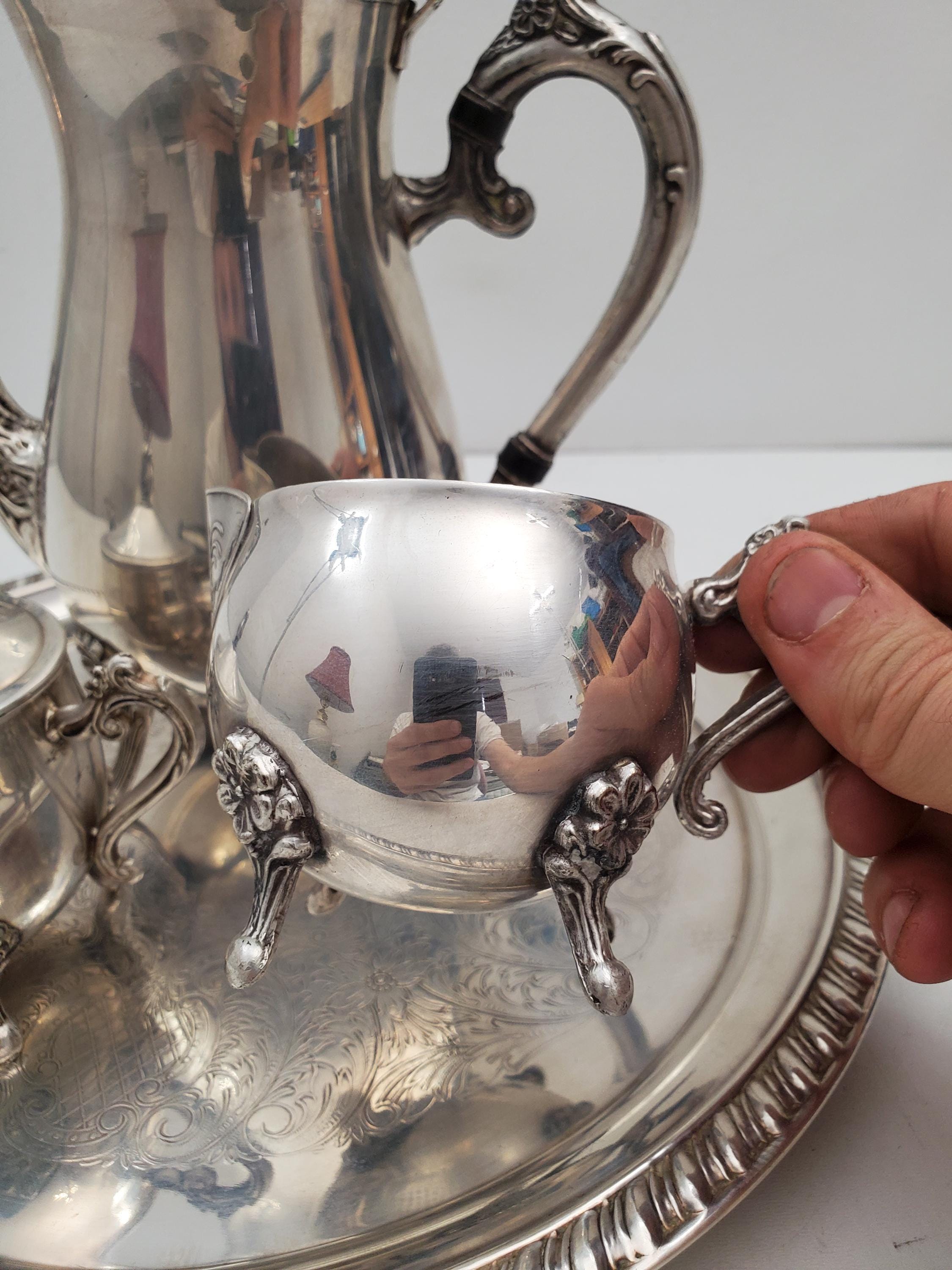 シルバーティーセット 4点 - シルバープレートトレイ 脚付きティー