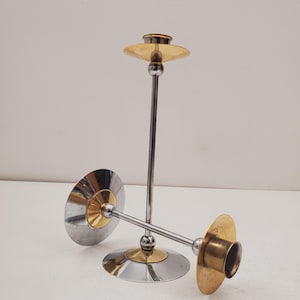 Vintage metal silver gold Candlestick , metal Candle Holder , metal  Wedding Decor, metal - set of tow