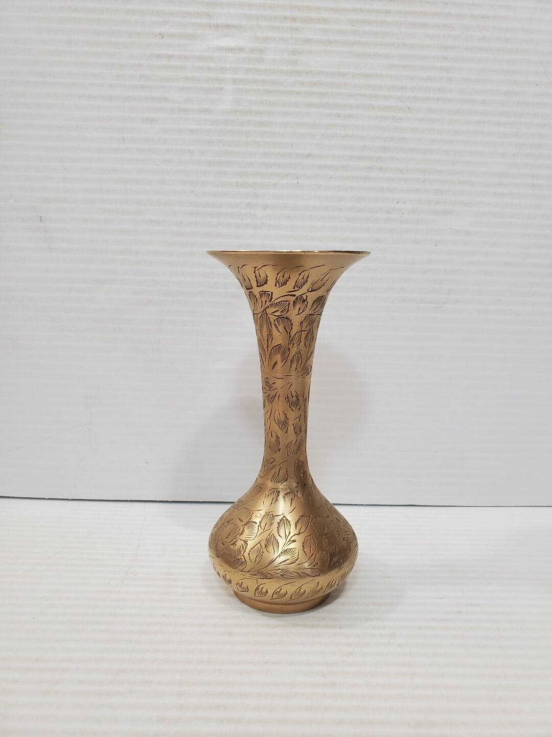 Vintage Etched Brass Vase With Flowers Design Etsy