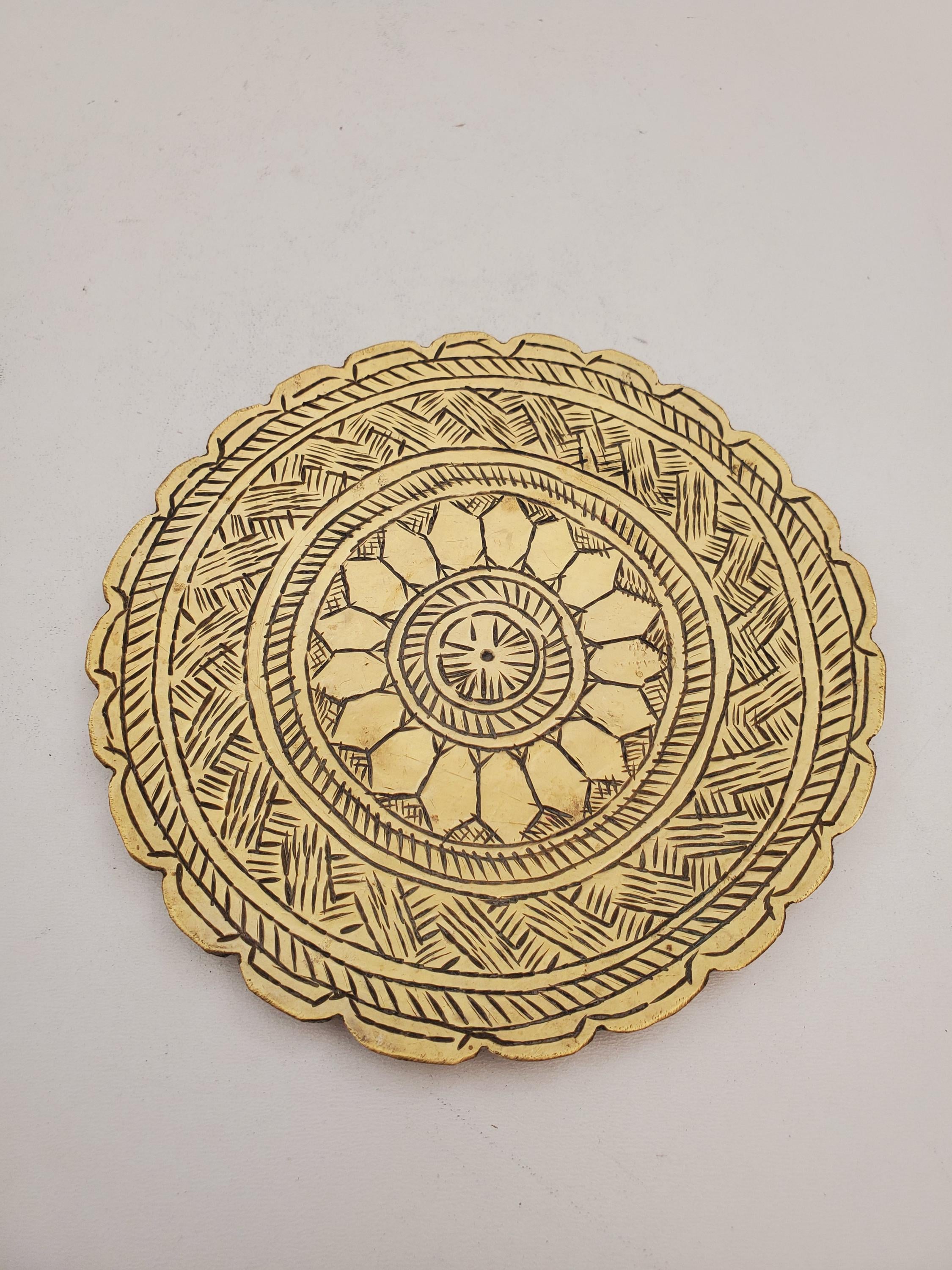 Vintage Brass Plate,small Brass Plate, Carved Trincket Plate