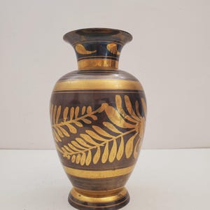 Vintage Etched Flower Pattern Brass Vase - Aged Vintage Patina - Made in India - Vintage Hand-Etched Brass Vase, Floral Brass Vase